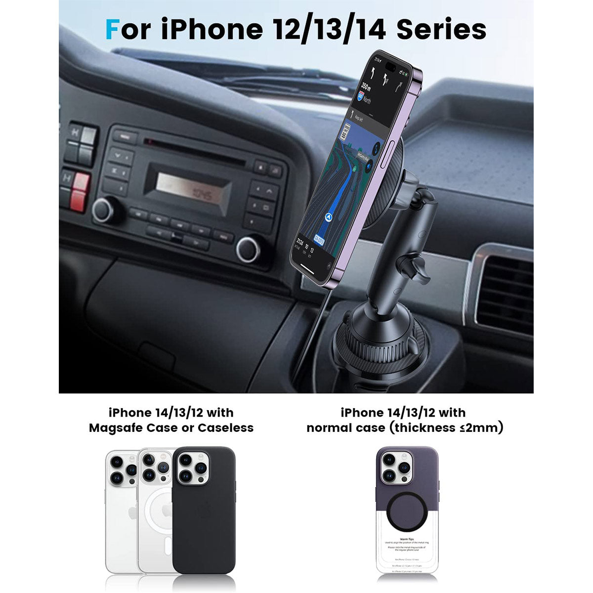APPS2Car for Magsafe Car Mount Charger Tri-Pivot Magnetic Wireless Cup  Holder Phone Mount for Car Truck with Cooling Fan Fast Charging for iPhone  14 13 12 Series Magsafe Case [with Car Adapter] –